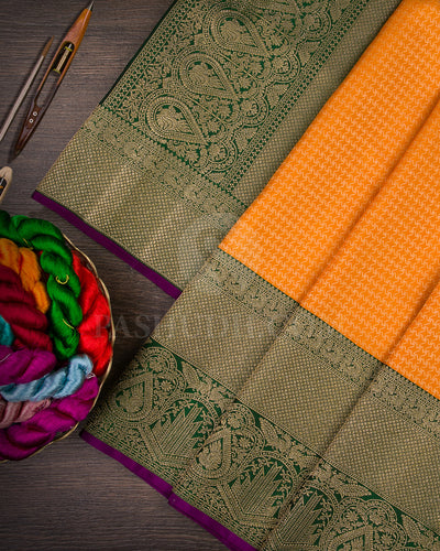 Orange And Forest Green Kanjivaram Silk Saree - S1259(C)