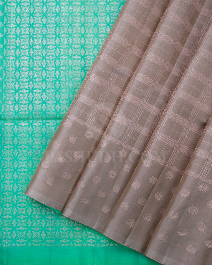 Light Brown And Mint Green Soft Silk Saree - C55