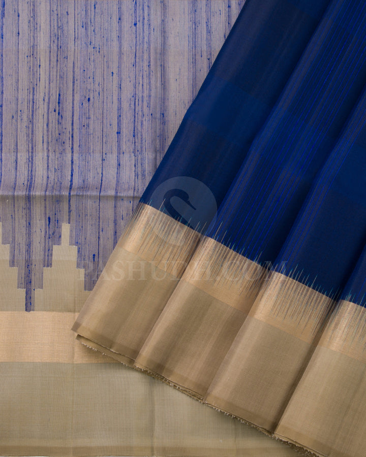 Royal Blue and Beige Soft Silk Saree - C51