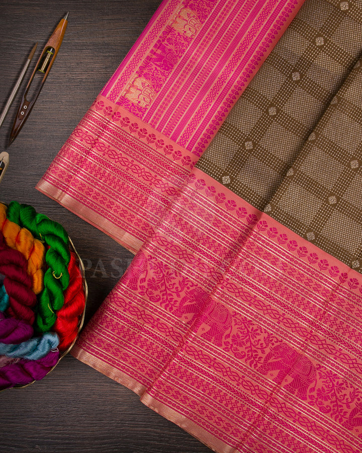 Dark Beige And Peach Kanjivaram Silk Saree - S1322(A)