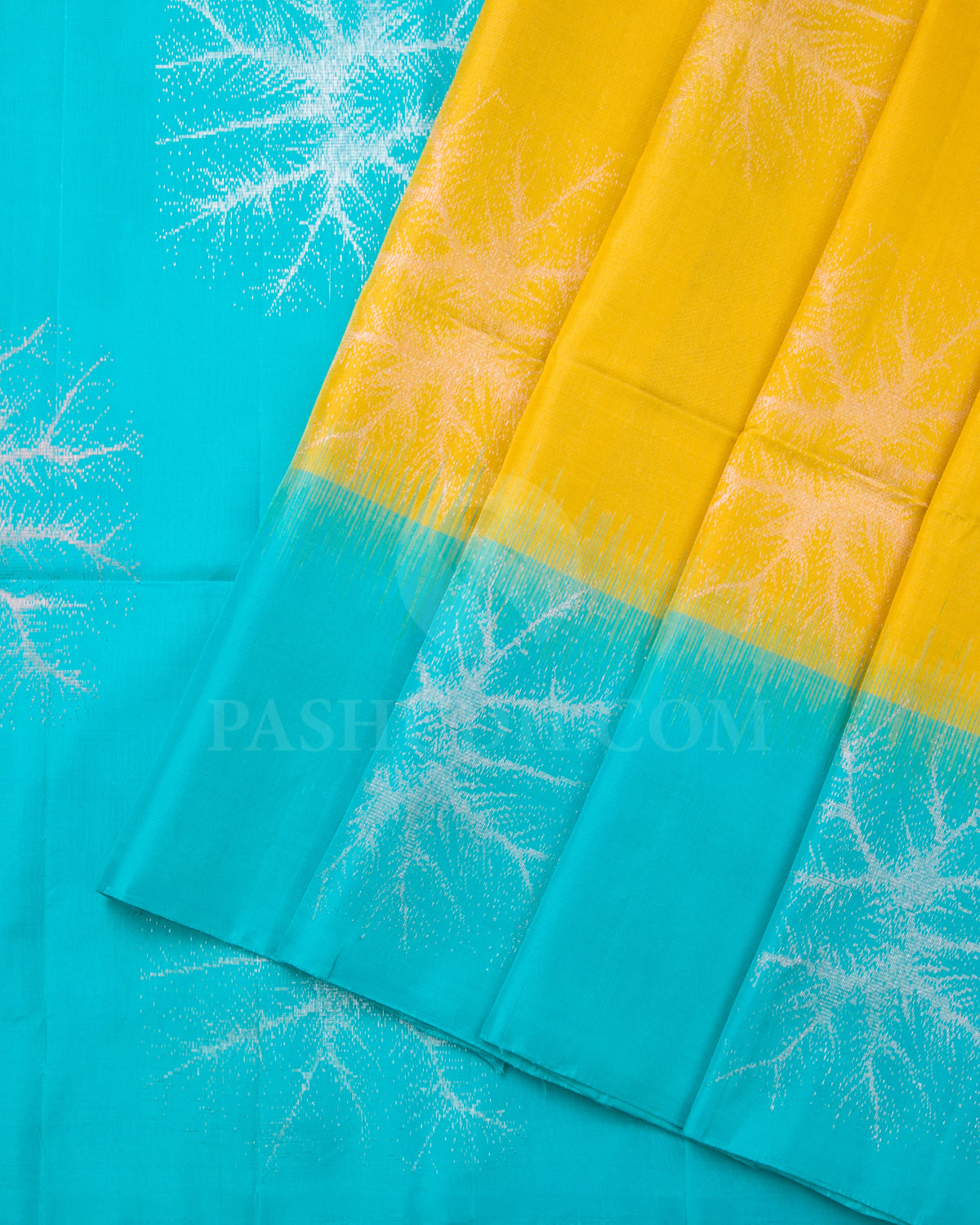 Bright Yellow And Sky Blue Soft Silk Saree - C60