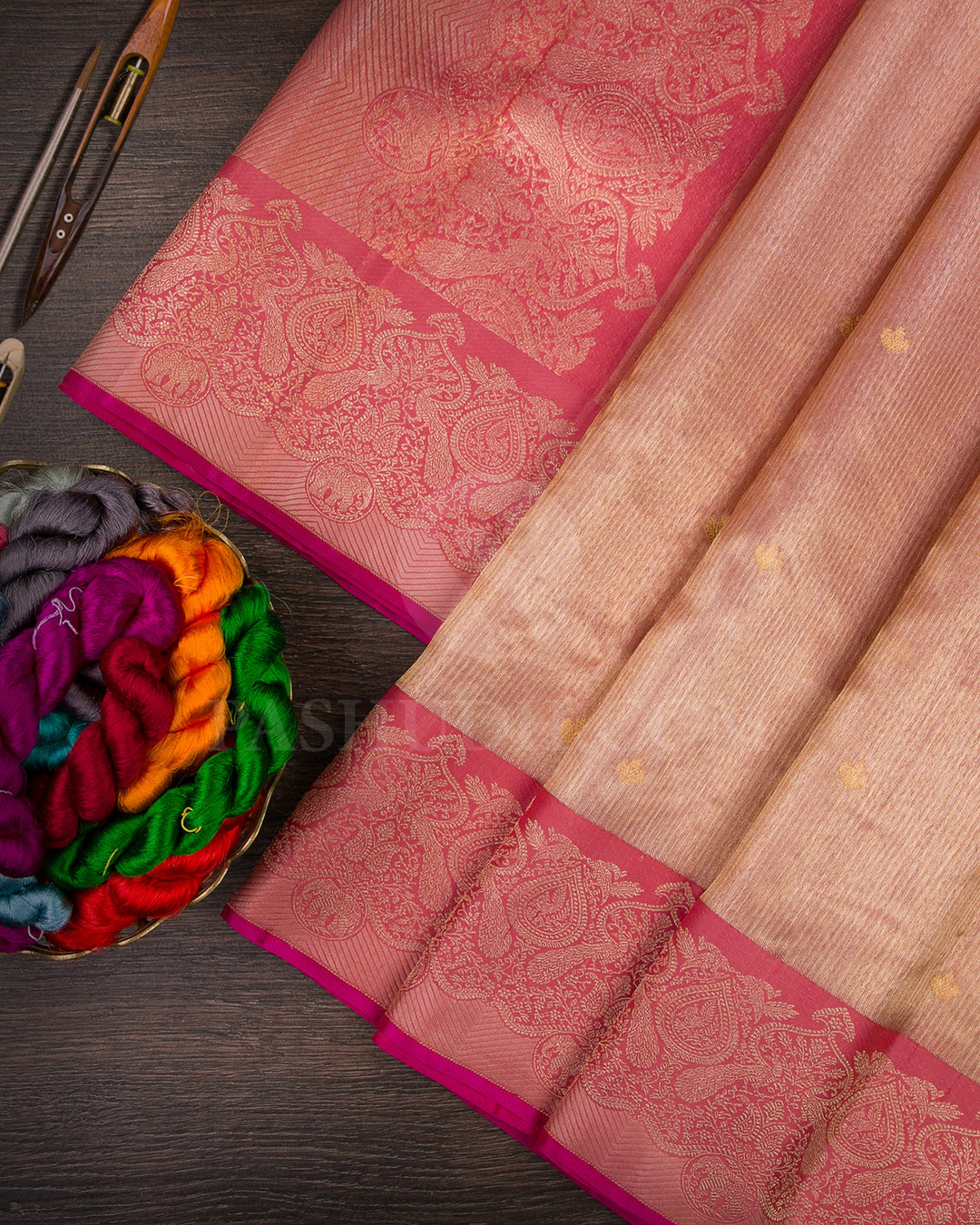 Peachy Pink Organza Shimmer Kanjivaram Silk Saree - S1272(B)
