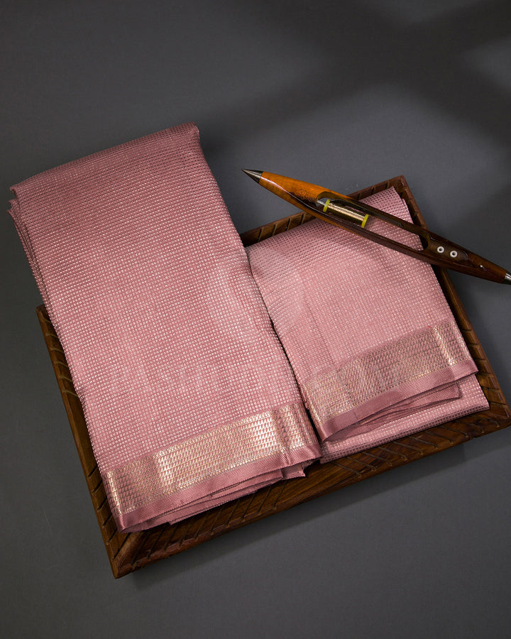 Mauve Pink Silk Dhothi With Matching Silk Angavasthram Set - V21