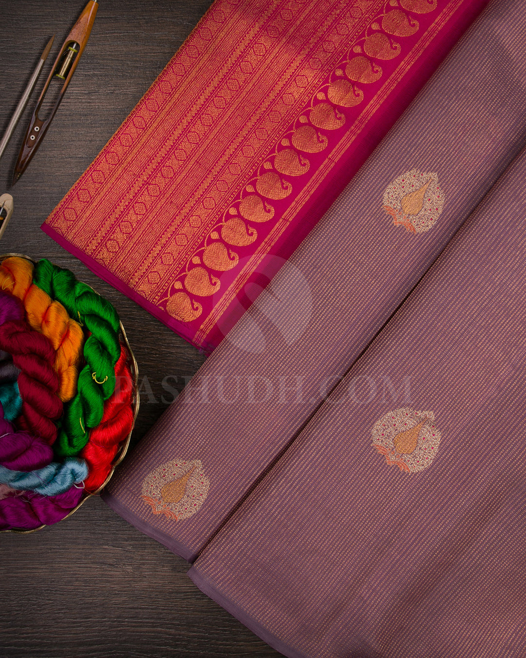 Heather Purple And Rani Pink Borderless Kanjivaram Silk Saree - S1314(A)