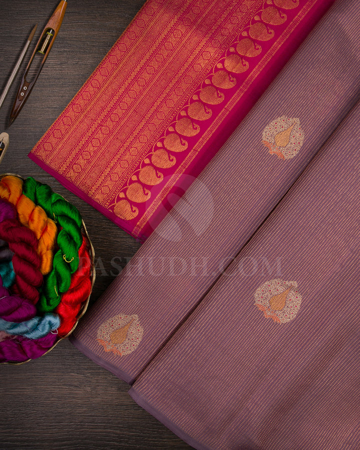 Heather Purple And Rani Pink Borderless Kanjivaram Silk Saree - S1314(A)