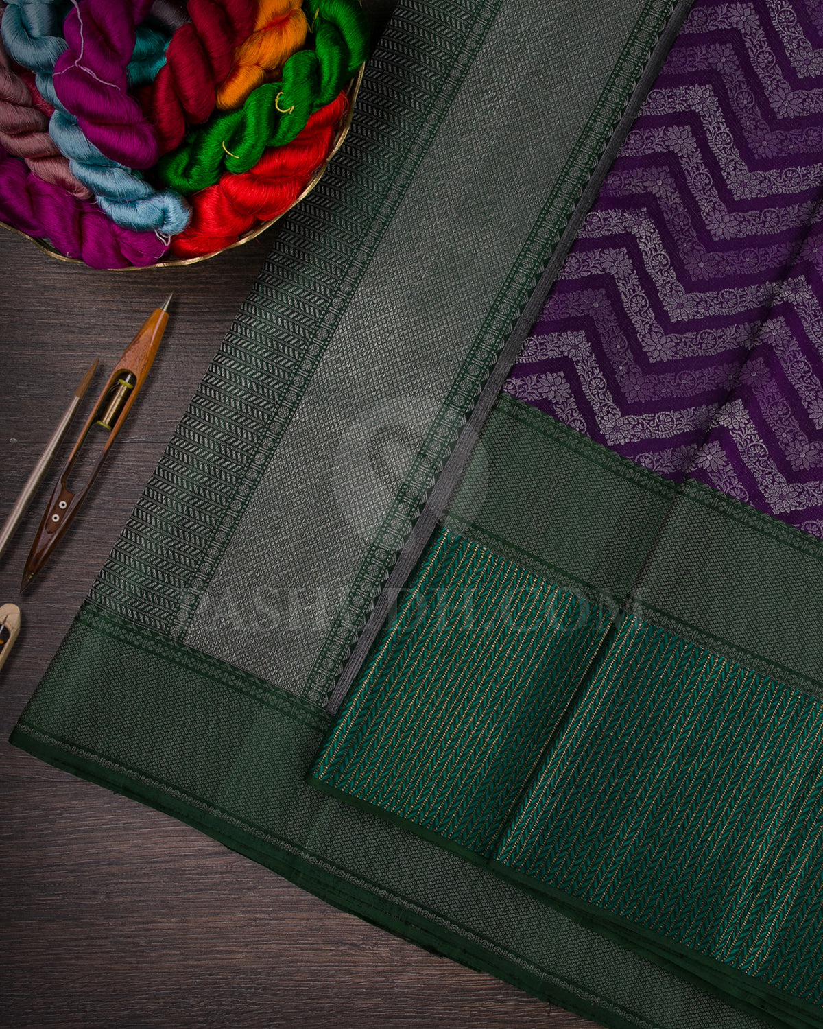 Violet And Dark Green Kanjivaram Silk Saree - D576(B)