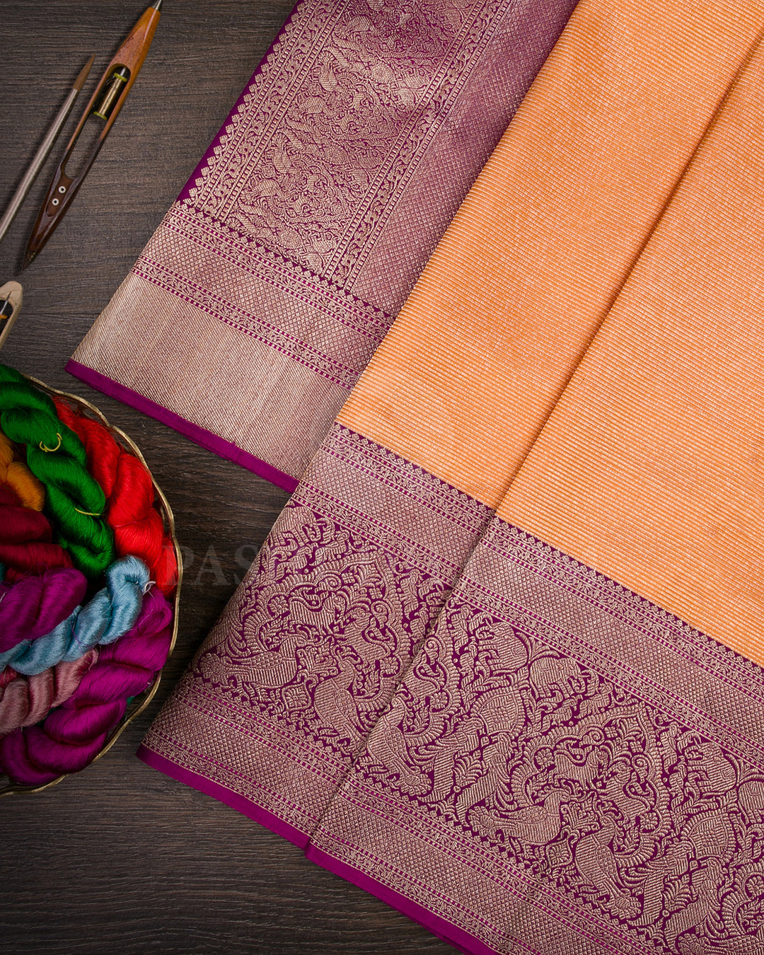 Orange And Violet Kanjivaram Silk Saree - S1234(B)