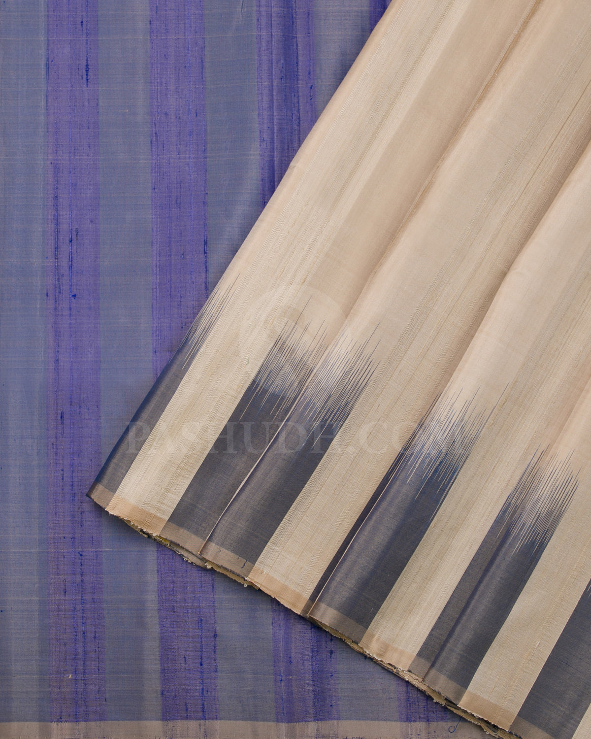 Cream and Violet Grey Soft Silk Saree - C49