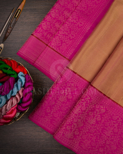 Beige And Rani Pink Kanjivaram Silk Saree - DJ320(E)