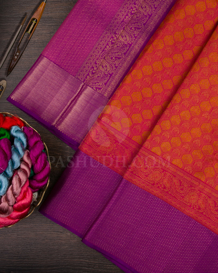 Orange Shot Pink and Magenta Kanjivaram Silk Saree - D587(A)