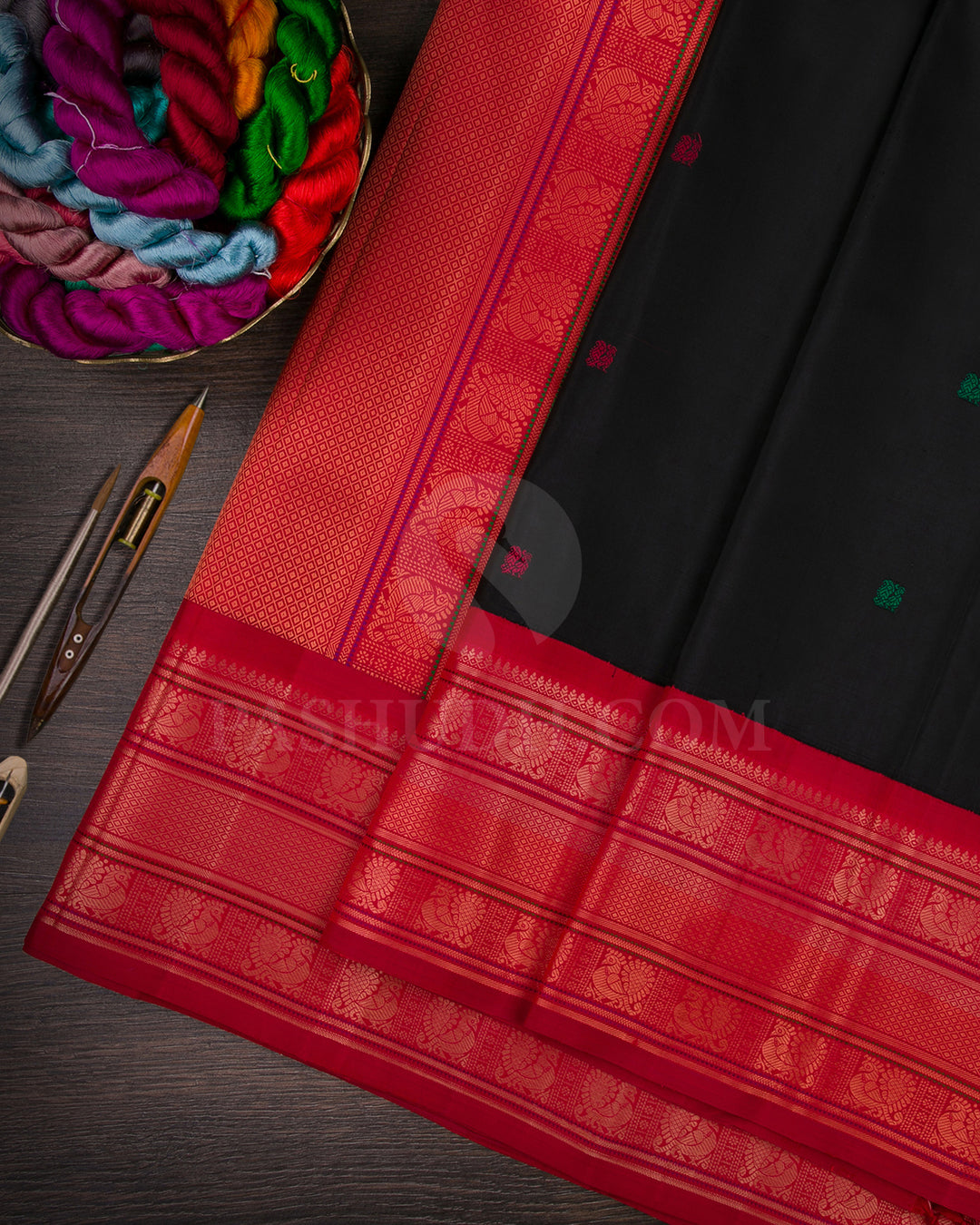 Black and Red Kanjivaram Silk Saree - S1313(A)