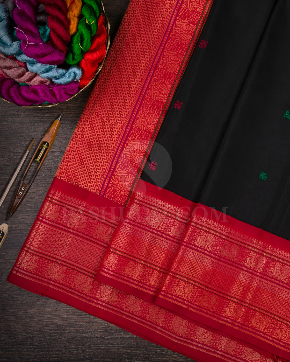 Black and Red Kanjivaram Silk Saree - S1313(A)