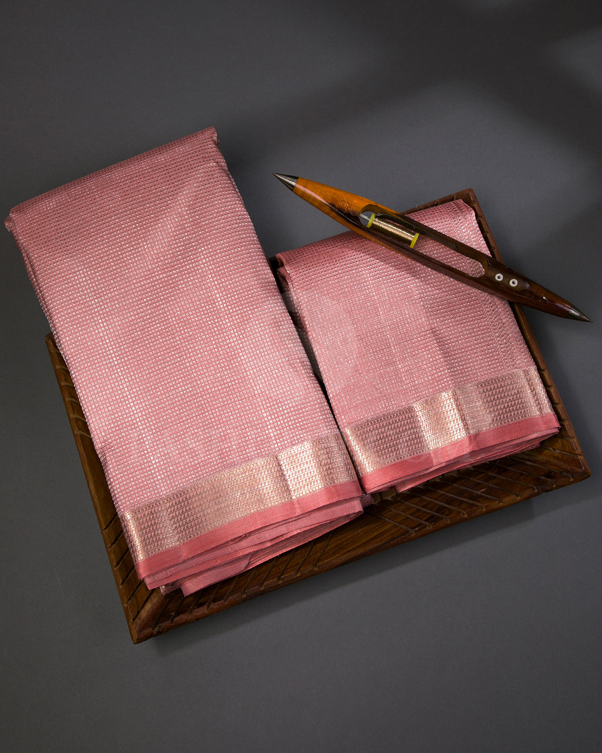 Peach Silk Dhothi With Matching Silk Angavasthram Set - V19