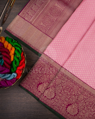 Baby Pink And Magenta Kanjivaram Silk Saree - S1239(B)