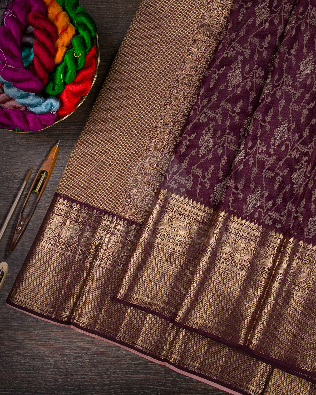 Brown And Peach Kanjivaram Silk Saree - D508(B)