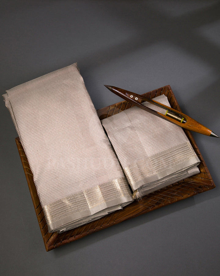 Greige Silk Dhothi With Matching Angavasthram Set - V18