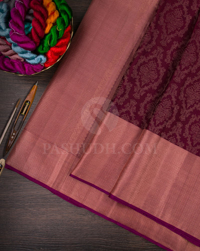 Aubergine And Peach Kanjivaram Silk Saree - D586(A)