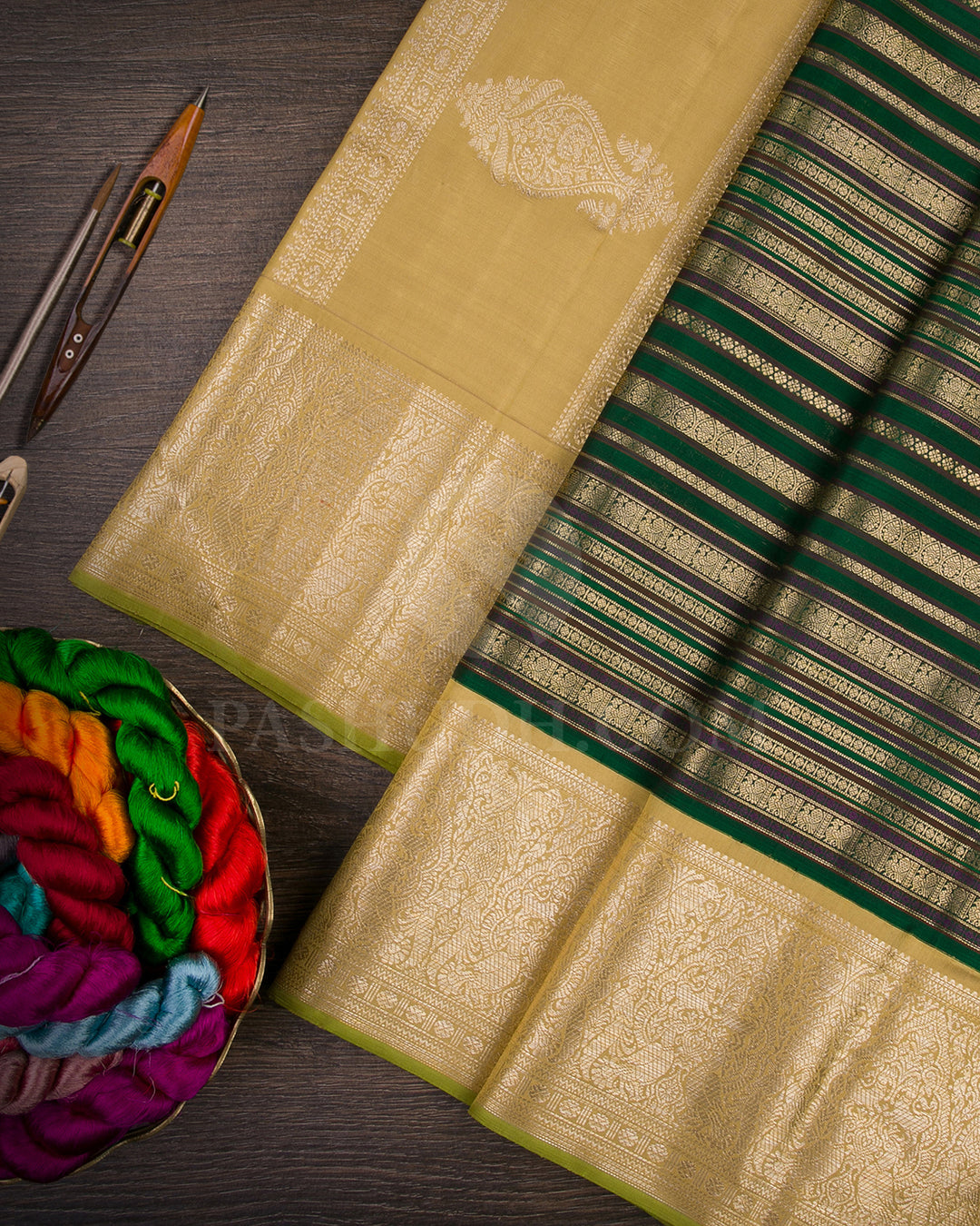 Green And Beige Kanjivaram Silk Saree - S1203(B)