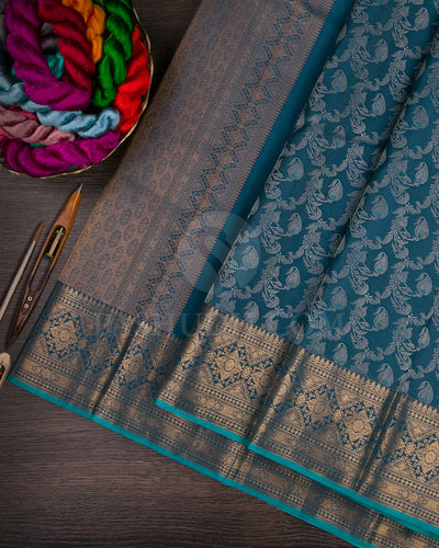 Teal Blue Kanjivaram Silk Saree - DJ323(B)