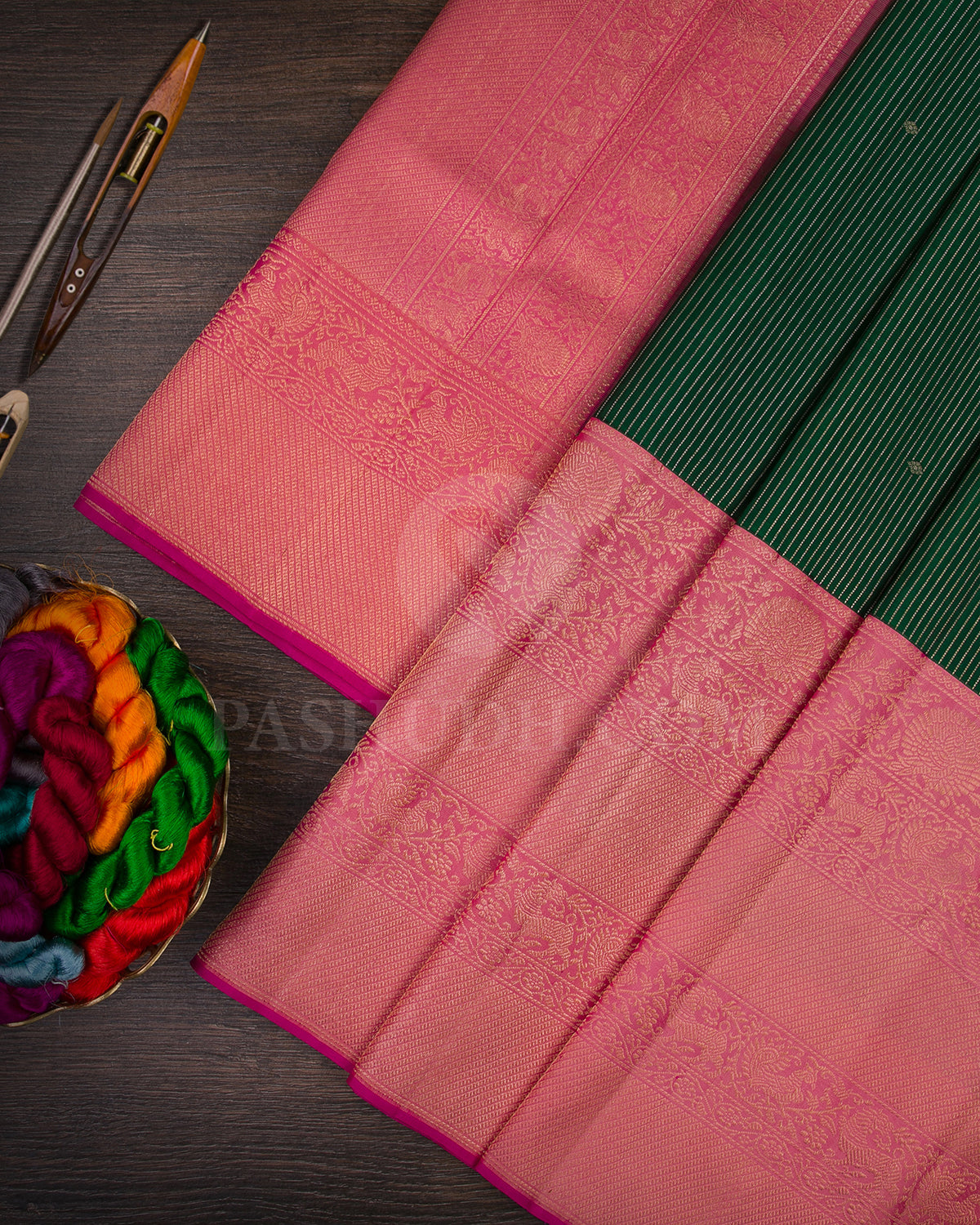 Dark Green And Pink Kanjivaram Silk Saree - S1106(B)