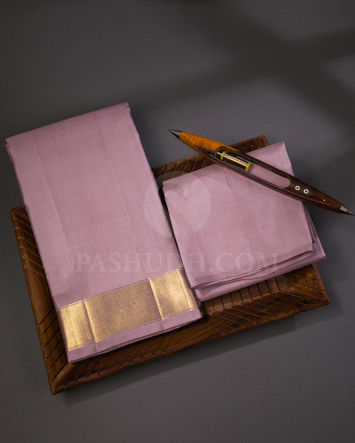 Lavender Silk Dhoti And Unstitched Lavender Silk Shirt Fabric Set - V17