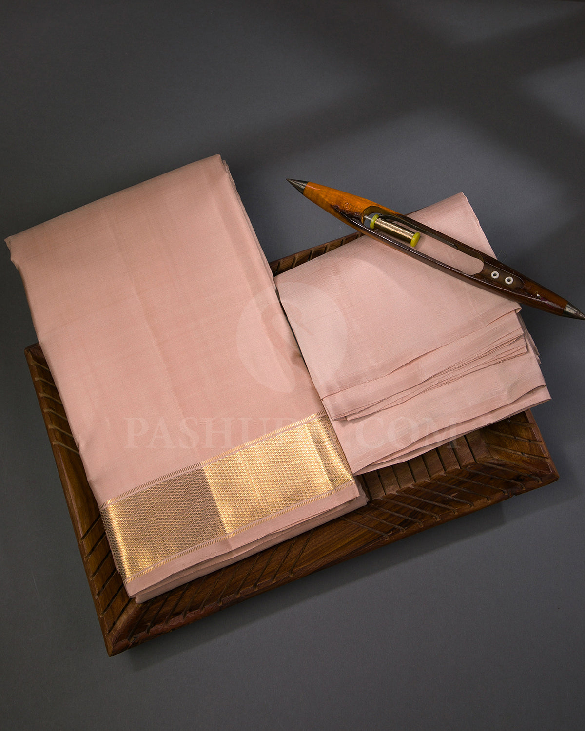 Peachish Beige Silk Veshti And Unstitched Silk Shirt Fabric Set - V16