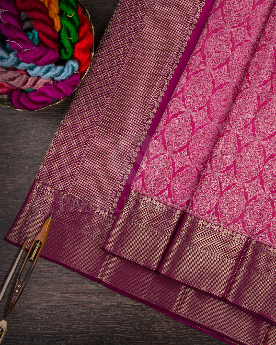 Light Pink And Magenta Kanjivaram Silk Saree - D584(A)