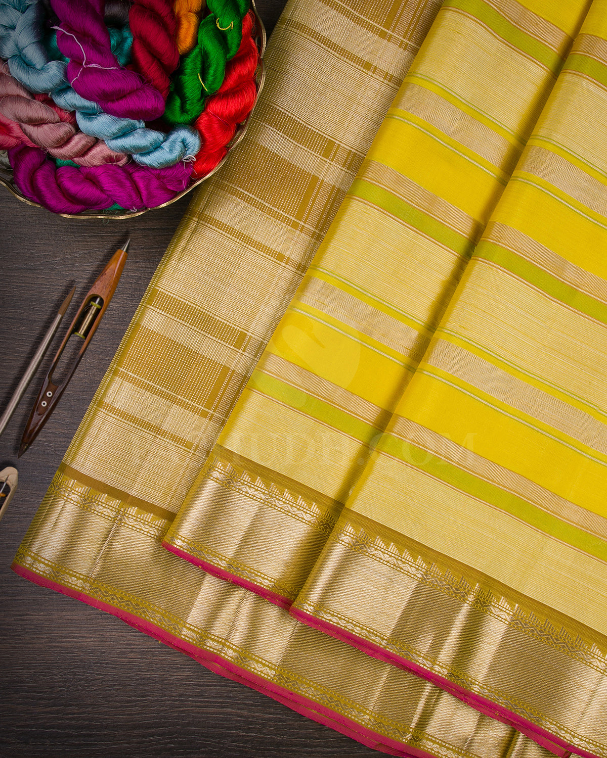 Lemon Yellow, Pear Green And Mustard Kanjivaram Silk Saree - S1324(A)