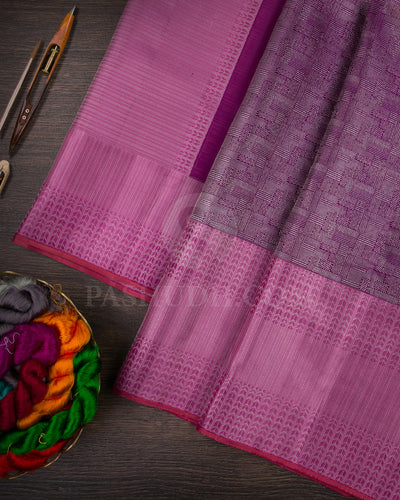 Violet And Baby Pink Kanjivaram Silk Saree - D571(B)