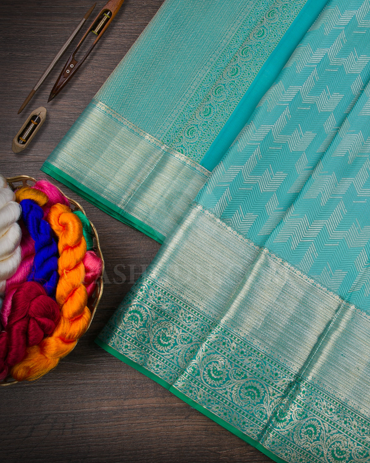 Sky Blue And Light Green Kanjivaram Silk Saree - DT290(A)