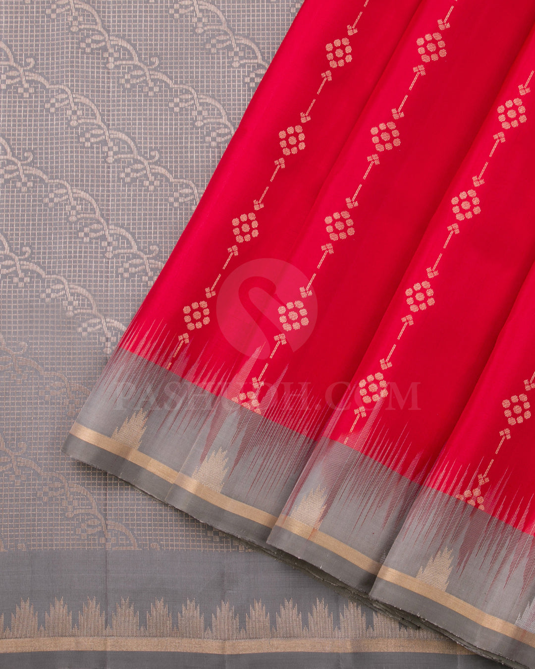 Red And Grey Soft Silk Saree - C57