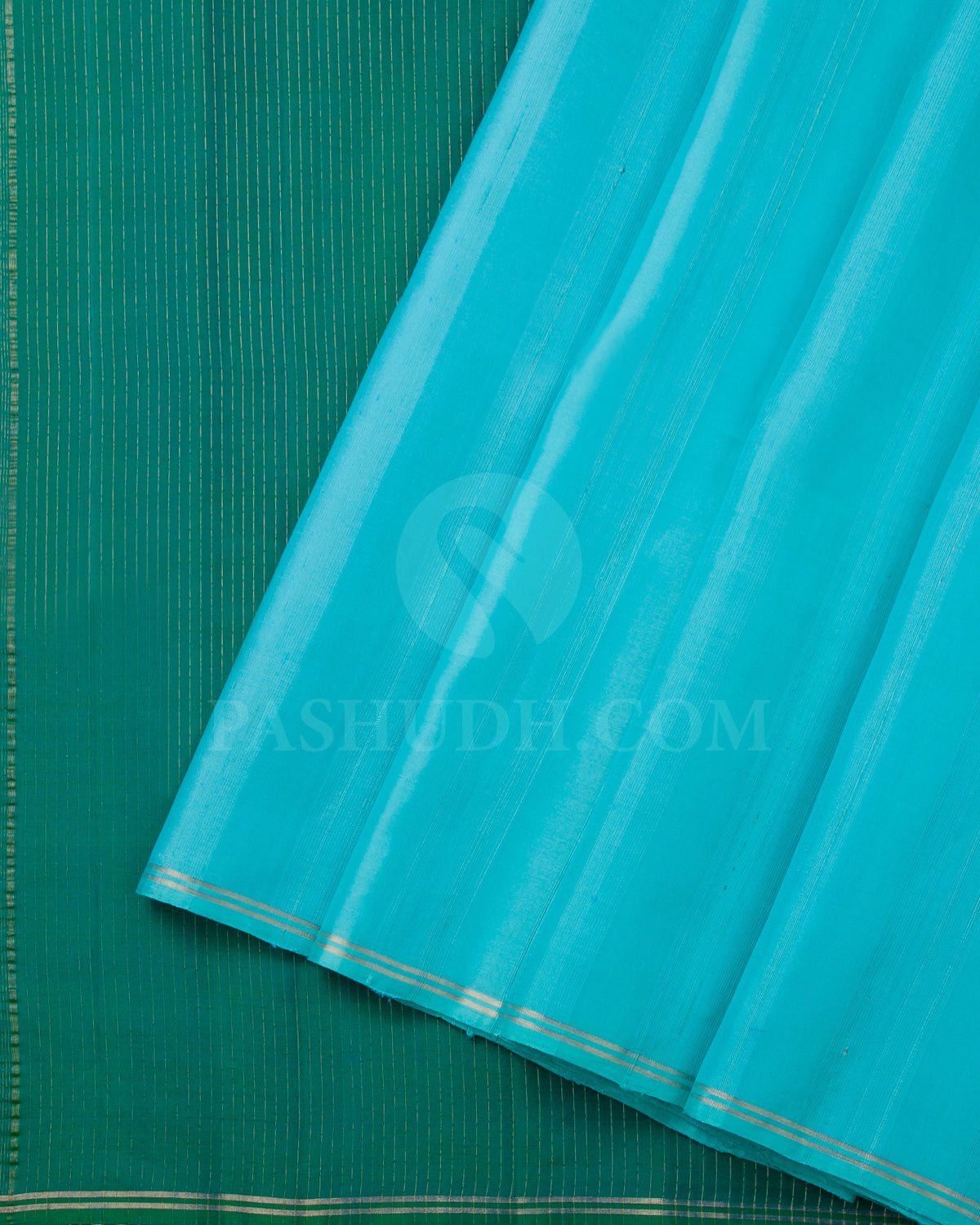 Sky Blue And Bottle Green Soft Silk Saree - C56