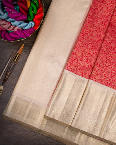 Bright Red And Cream Kanjivaram Silk Saree - S1318(A)