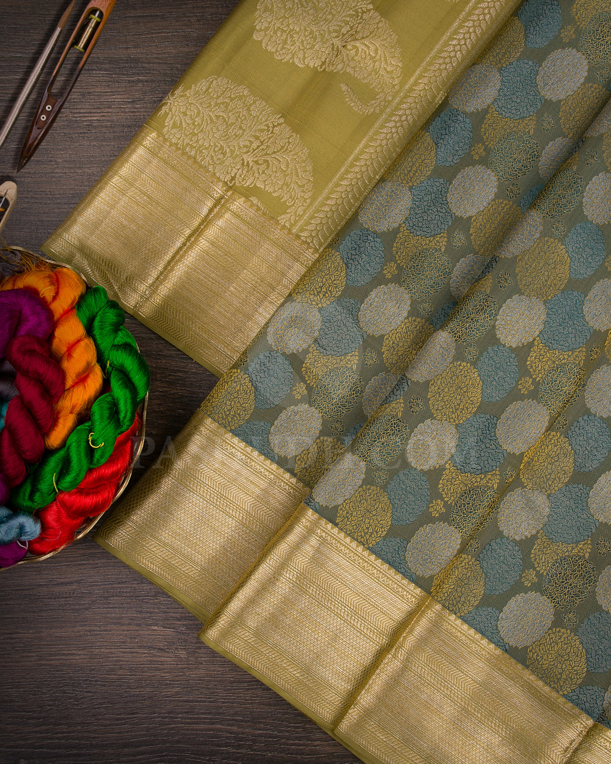 Deep Olive Green And Olive Green Kanjivaram Silk Saree - D523(D)