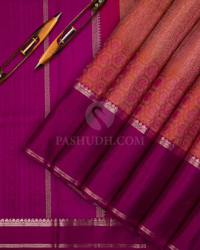 Rust Orange and Magenta Kanjivaram Silk Saree - D527(A) - View 1