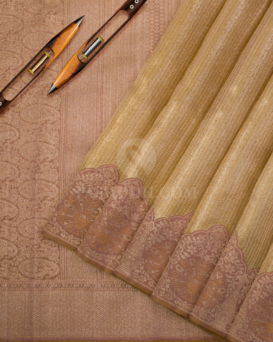 Gold & Mild Chocolate Brown Organza Kanjivaram Silk Saree - S1021(A) - View 2
