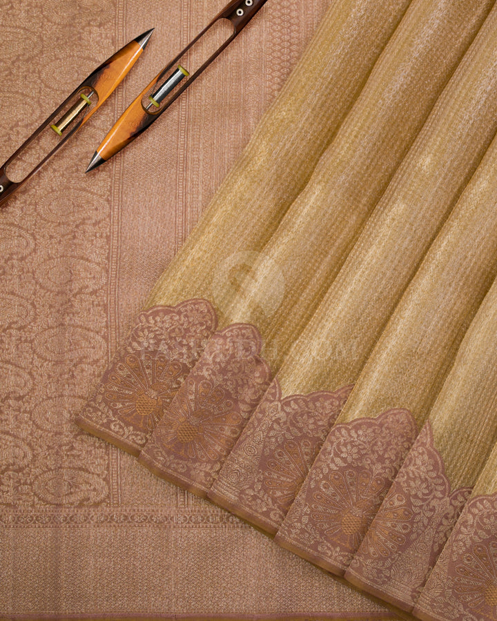 Gold & Mild Chocolate Brown Organza Kanjivaram Silk Saree - S1021(A) - View 2