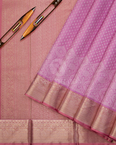 Lavender Rose & Peach Kanjivaram Silk Saree - D513(A) - View 1