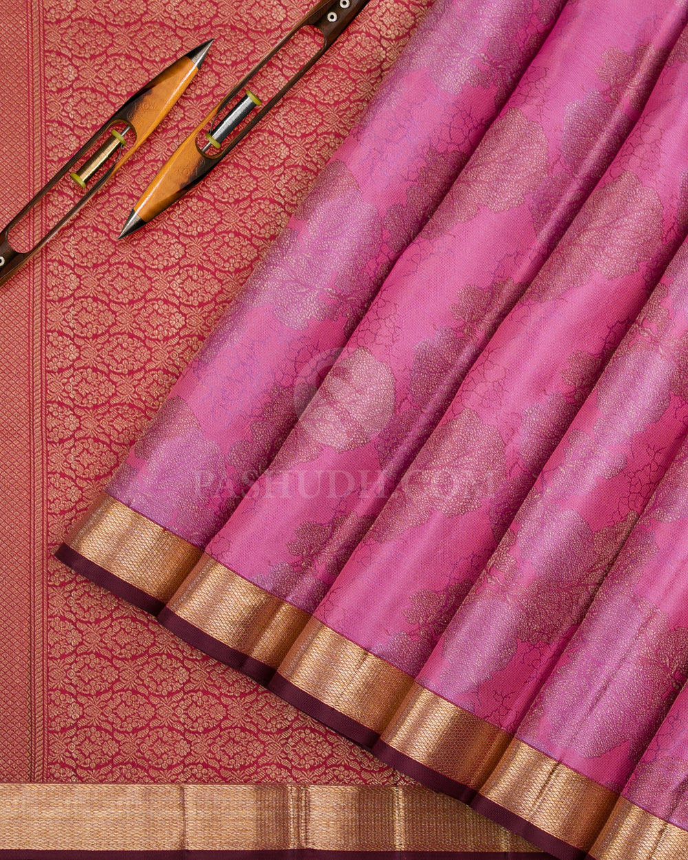 Bright Pink, Brown & Orange Kanjivaram Silk Saree - DJ307(A) - View 1