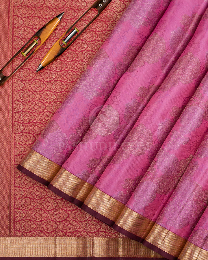 Bright Pink, Brown & Orange Kanjivaram Silk Saree - DJ307(A) - View 1