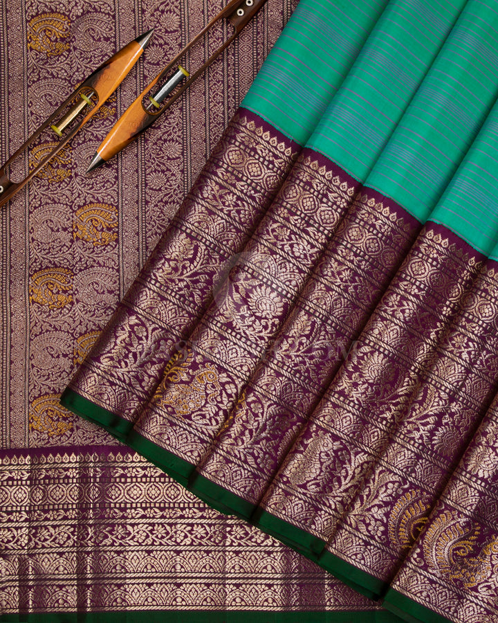 Ramar Green & Purple Kanjivaram Silk Saree - S1013(A) - View 2