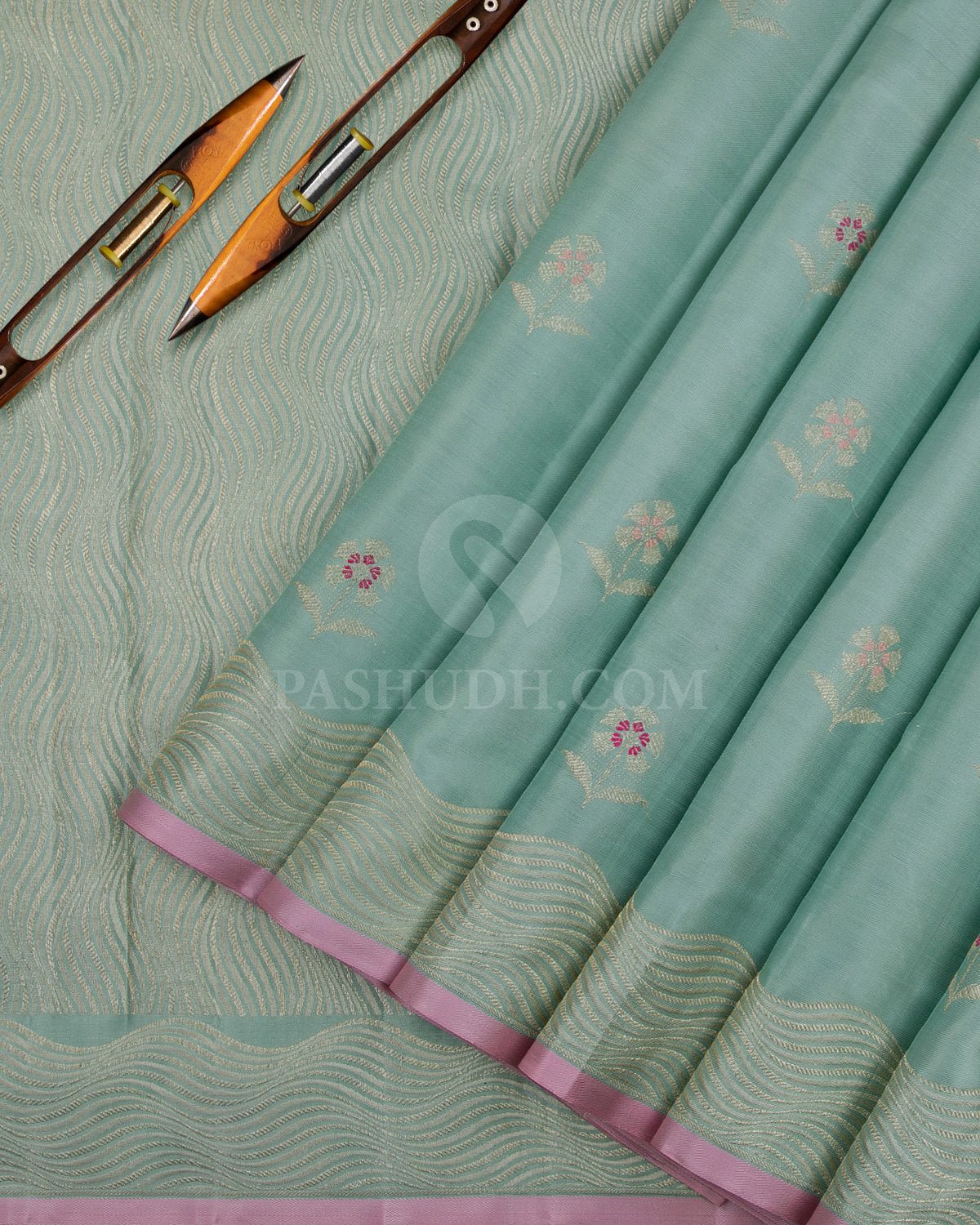 Baby Blue & Baby Pink Kanjivaram Silk Saree - S1061(B) - View 2