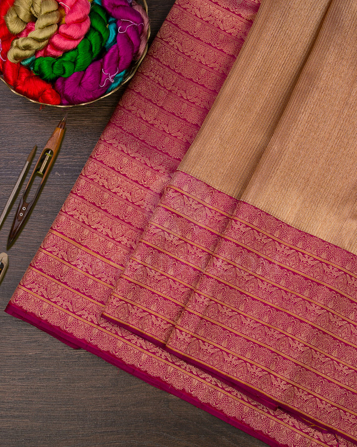 Gold And Rani Pink Organza Shimmer Kanjivaram Silk Saree - S1332(A)