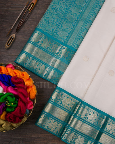 Cream And Anandha Blue Kanjivaram Silk Saree - S1281(A)