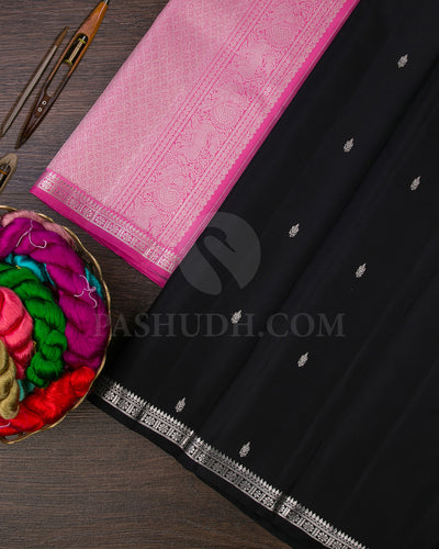 Black And Rose Pink Traditional Kanjivaram Silk Saree - SVJ43