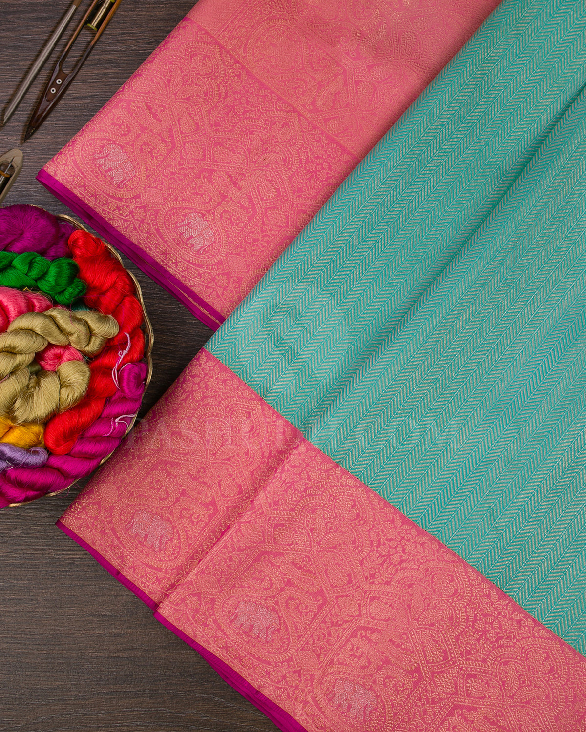 Cyan and Watermelon Pink Kanjivaram Silk Saree - S1325(A)