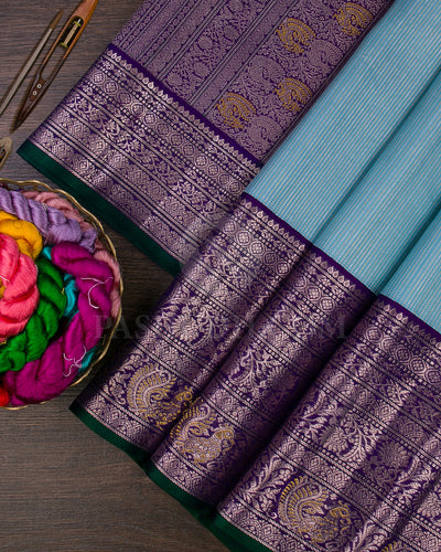 Powder Blue And Royal Violet Kanjivaram Silk Saree - S1336(A)