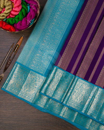 Royal Blue And Anandha Blue Kanjivaram Silk Saree - S1227(B)