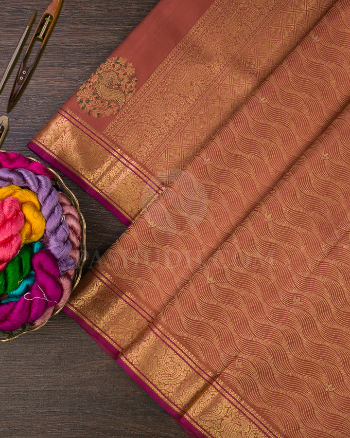 Caramel Brown And Rani Pink Kanjivaram Silk Saree - S1306(B)