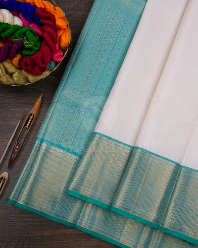 Off White And Teal Blue Kanjivaram Silk Saree - S1297(A)